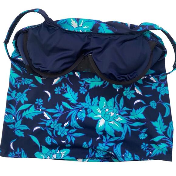 Lands End Womens 10 Petite Tankini Swim Top Square Neck Underwire Navy Floral - Picture 3 of 4